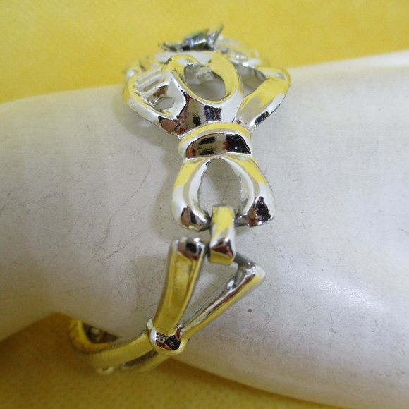 AB Rhinestone Silver Tone Bracelet Ornate Open Work Arora Borealis Rhinestone - Picture 4 of 11